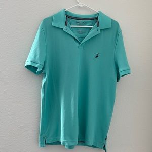 Nautical Men’s Mesh Polo Shirt Sea foam with Navy Blue.